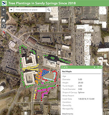 Collaborative Ecological Stewardship Planning Citywide GIS map shows new trees planted by type, size, and other characteristics Photo